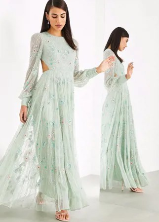 Платье макси с вырезом и цветочной отделкой ASOS EDITION-Зеленый цвет