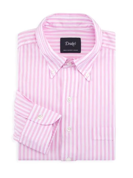 Поплиновая рубашка в бенгальскую полоску на пуговицах Drake's, розовый