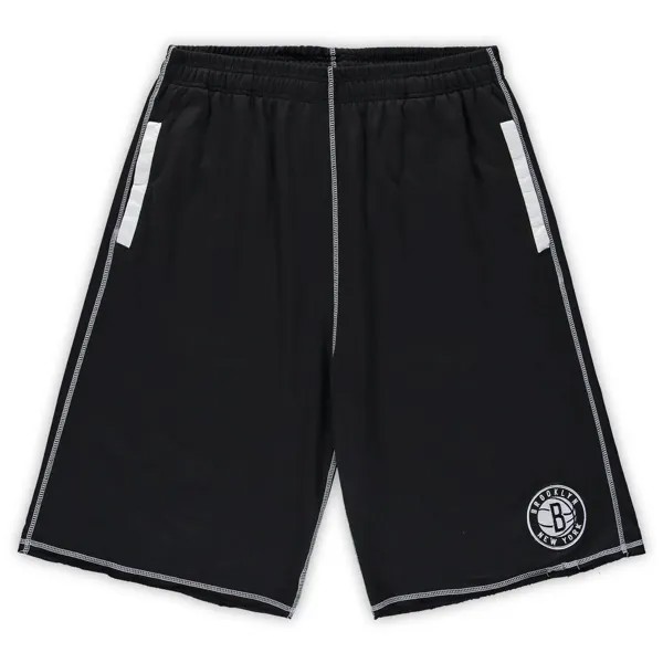 Мужские черные/белые трикотажные шорты Brooklyn Nets Big & Tall с контрастной строчкой