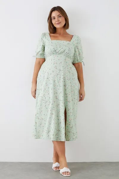 Платье миди с квадратным вырезом и цветочным принтом Curve Sage Dorothy Perkins, зеленый