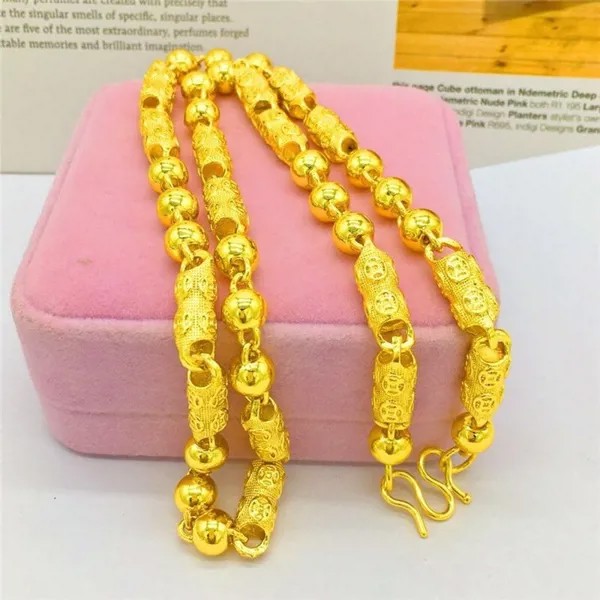 Таиландский песок золотое ожерелье для мужчин Свадебные обручальные украшения толстые желтые монеты бусины звено цепи Воротник Подарок на...