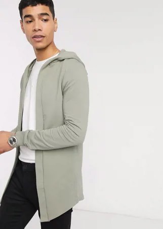 Облегающий кардиган цвета светлого хаки с капюшоном ASOS DESIGN-Зеленый