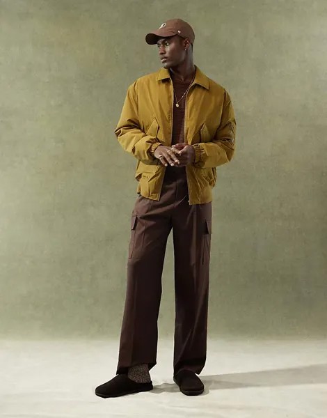 ASOS DESIGN – бомбер оверсайз горчичного цвета с карманом MA1