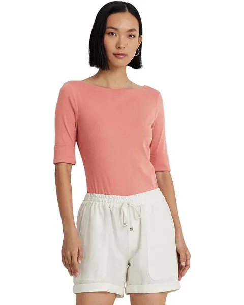 Топ LAUREN Ralph Lauren Petite Stretch Cotton Boatneck, розовый