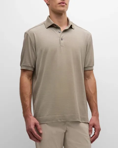 Мужская рубашка поло из хлопка и шелка ZEGNA, цвет Dark Green Solid