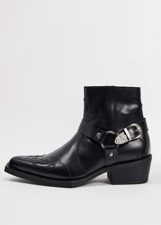 Ковбойские кожаные ботинки с квадратным носком ASOS EDITION-Черный