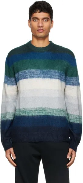 Синий - Мохеровый свитер в полоску с эффектом \омбре\