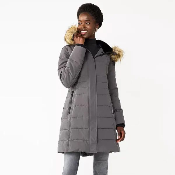 Куртка с капюшоном Nine West Faux-Fur Hood Puffer, серый