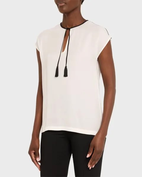 Короткая блузка из шелкового жоржета с завязкой на шее Giorgio Armani, цвет Solid White