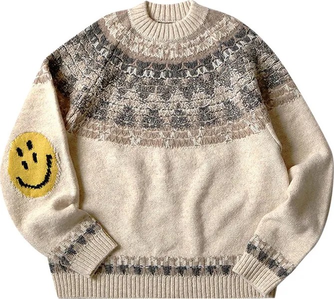 Свитер Kapital 5G Wool Nordic Smilie Patch Raglan Sweater 'Ecru', кремовый