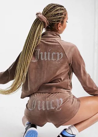 Коричневые велюровые шорты классического кроя от комплекта Juicy Couture X ASOS-Коричневый цвет