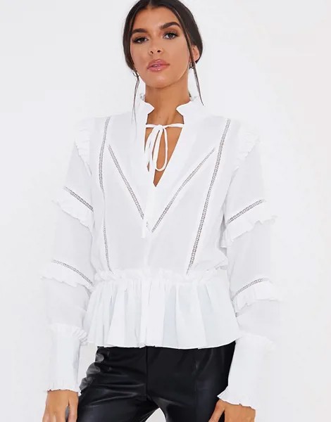 Белая блузка с оборками In The Style x Lorna-Белый