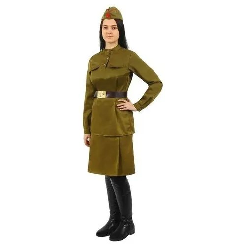 Костюм женский «Военный», гимнастёрка, юбка, ремень, пилотка, размер 100-108-164