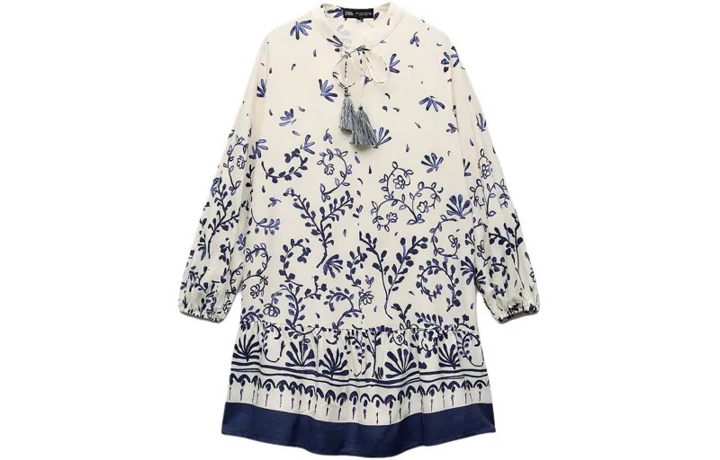 Платье с длинными рукавами женское синее Zara