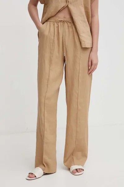 Льняные брюки United Colors of Benetton, бежевый