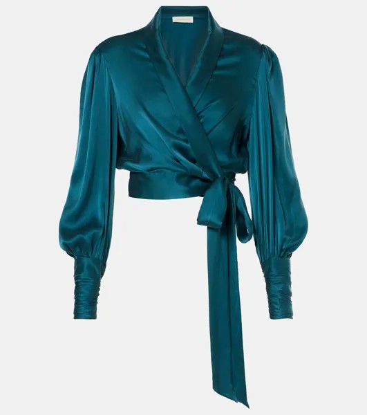 Шелковый топ-обертка Zimmermann, цвет teal