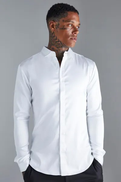 Атласная рубашка с длинным рукавом Boohoo, белый
