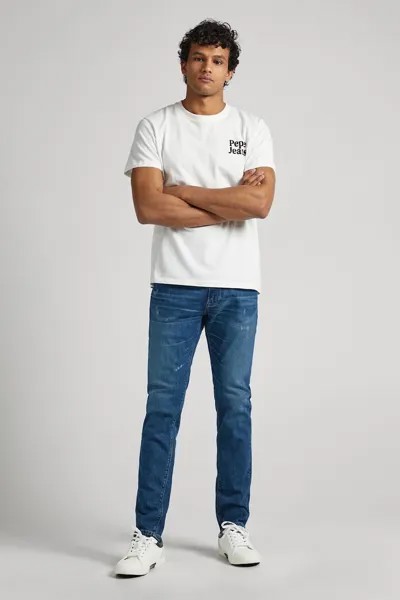 Джинсы с потертым эффектом и средней посадкой Pepe Jeans London, синий