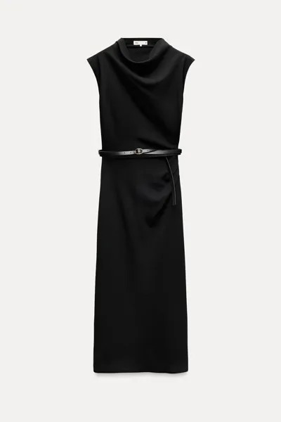 Платье Zara Zw Collection Midi With Belt, черный