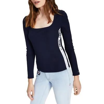 Рубашка Tommy Jeans Womens Logo в рубчик с квадратным вырезом и пуловером BHFO 8085