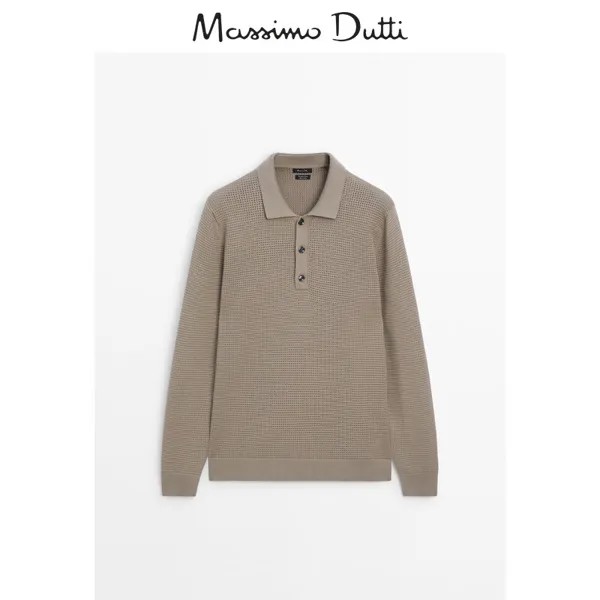 Свитер мужской Massimo Dutti с воротником-поло, песочный