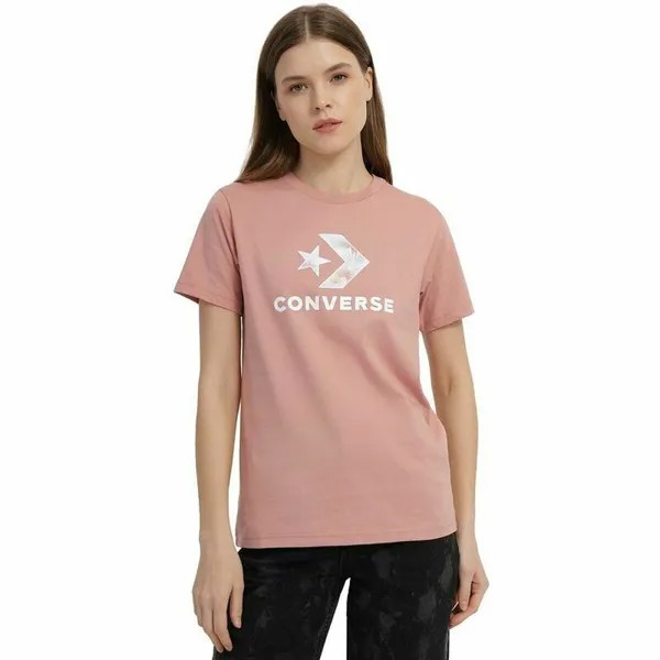 Женская сезонная футболка с короткими рукавами и шевроном со звездами CONVERSE, цвет rosa