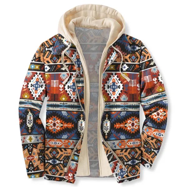 Мужская осенне-зимняя уличная повседневная винтажная куртка с капюшоном с этническим принтом