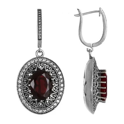 Серьги Серена-Сильвер, серебро, 925 проба, фианит, гранат, красный