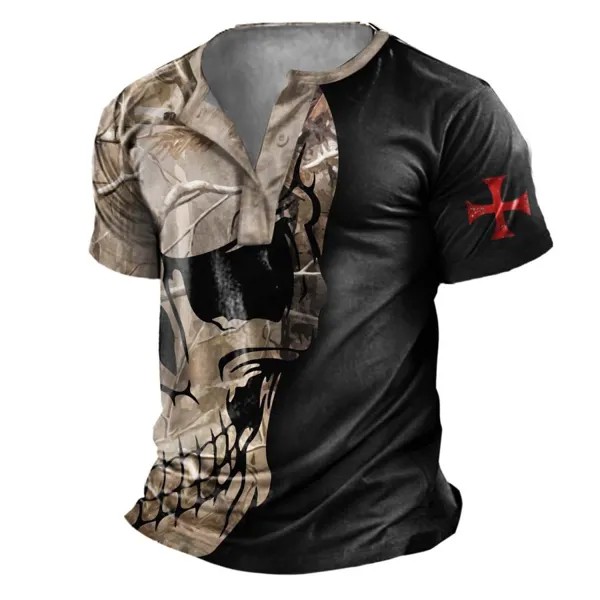 Мужская футболка Henley с принтом Vintage Branch Skull Cross