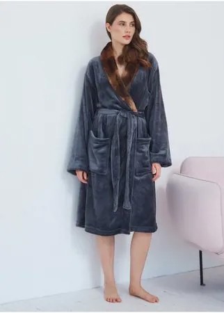 Халат Arya Велюровый Мужской с Искусственном Мехом Luxury Серый, S