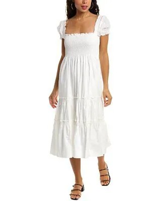OPT Женское белое платье макси с квадратным вырезом и присборами размера XS