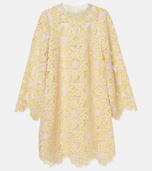 Мини-платье из хлопкового кружева с цветочным принтом Zimmermann, цвет cream/yellow