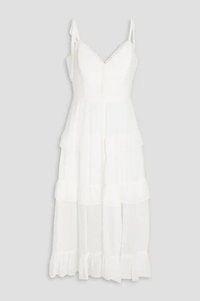 Многоярусное платье миди из жоржета в швейцарский горошек Marchesa Notte, белый