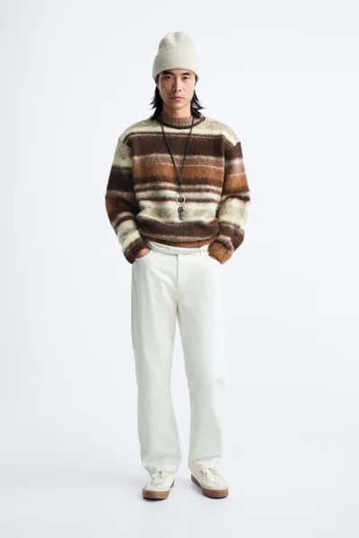 Фактурный полосатый свитер ZARA, коричневый