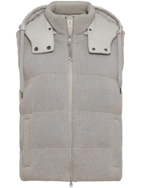 Brunello Cucinelli дутый жилет в рубчик, серый