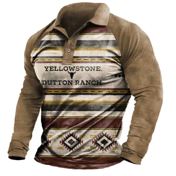 Мужская винтажная футболка поло с цветными блоками Yellowstone с длинным рукавом