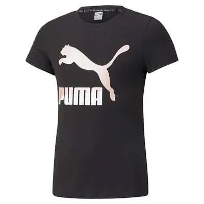 Футболка Puma Classics с круглым вырезом и логотипом для мальчиков, черные повседневные топы для молодежи, 530208-56