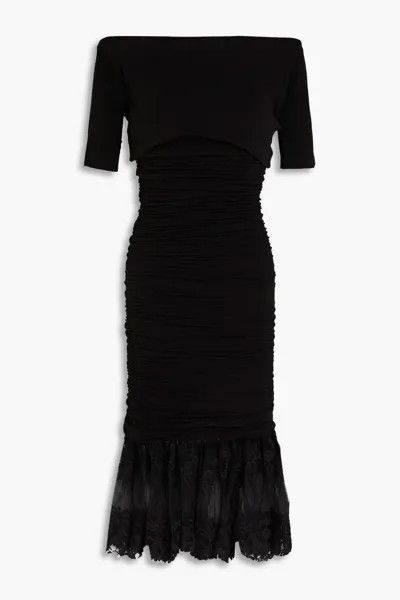 Трансформируемое платье миди из джерси с открытыми плечами и шнуровочным кружевом Philosophy Di Lorenzo Serafini, черный