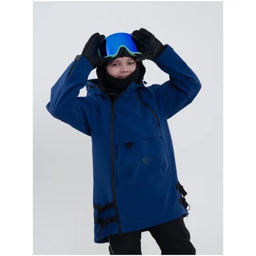 Горнолыжная куртка Sherysheff, регулируемые манжеты, ветрозащитная, карман для ски-пасса, регулируемый край, светоотражающие элементы, несъемный капюшон, карманы, водонепроницаемая, мембранная, регулируемый капюшон, размер 152, синий