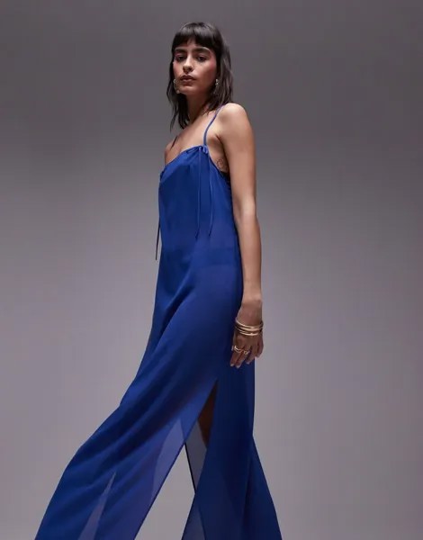 Голубое прозрачное платье миди с бантом Topshop