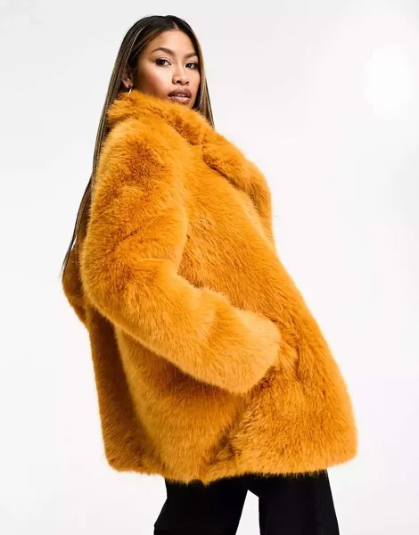 Короткое пальто из искусственного меха Jayley ярко-оранжевого цвета