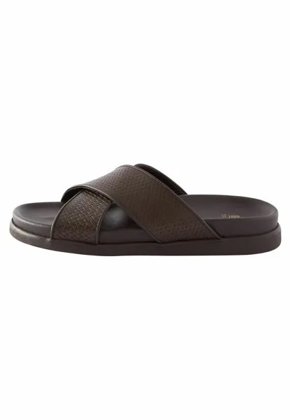 Мюли на плоской подошве EMBOSSED LEATHER CROSS STRAP SANDALS Next, цвет brown