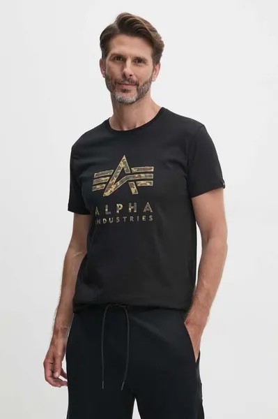 Хлопковая футболка Alpha Industries, черный