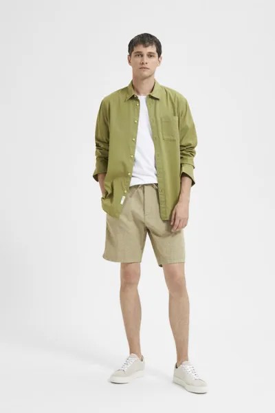 Короткие брюки-чиносы из льна и натурального хлопка. Selected, зеленый