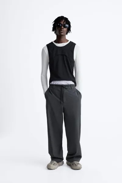 Полосатые брюки-джоггеры на талии ZARA, серый