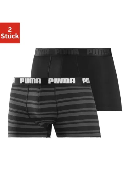 Боксеры PUMA (2 шт.), с тканым поясом с логотипом, цвет Schwarz-Gestreift, Schwarz-Uni