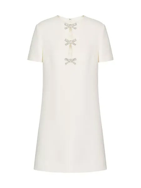 Короткое платье из креп-кутюр с вышивкой Valentino Garavani, цвет ivory silver