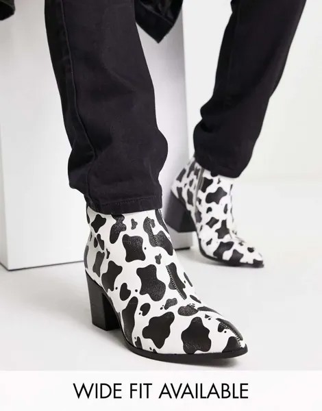 Ботинки челси на каблуке ASOS DESIGN из искусственной кожи с животным принтом