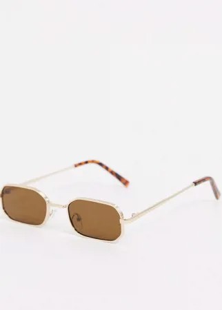 Прямоугольные солнцезащитные очки в золотистой оправе River Island-Золотой