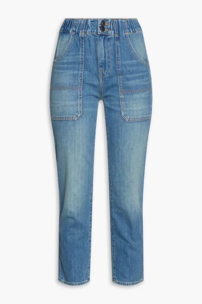 Укороченные зауженные джинсы средней посадки с выцветшим эффектом Veronica Beard, средний деним